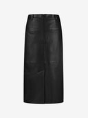 BLACK LEATHER MIDI SKIRT