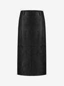 BLACK LEATHER MIDI SKIRT
