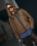 DENIM JACKET WITH LEATHER COLLAR