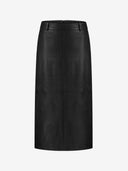 BLACK LEATHER MIDI SKIRT - Blastout
