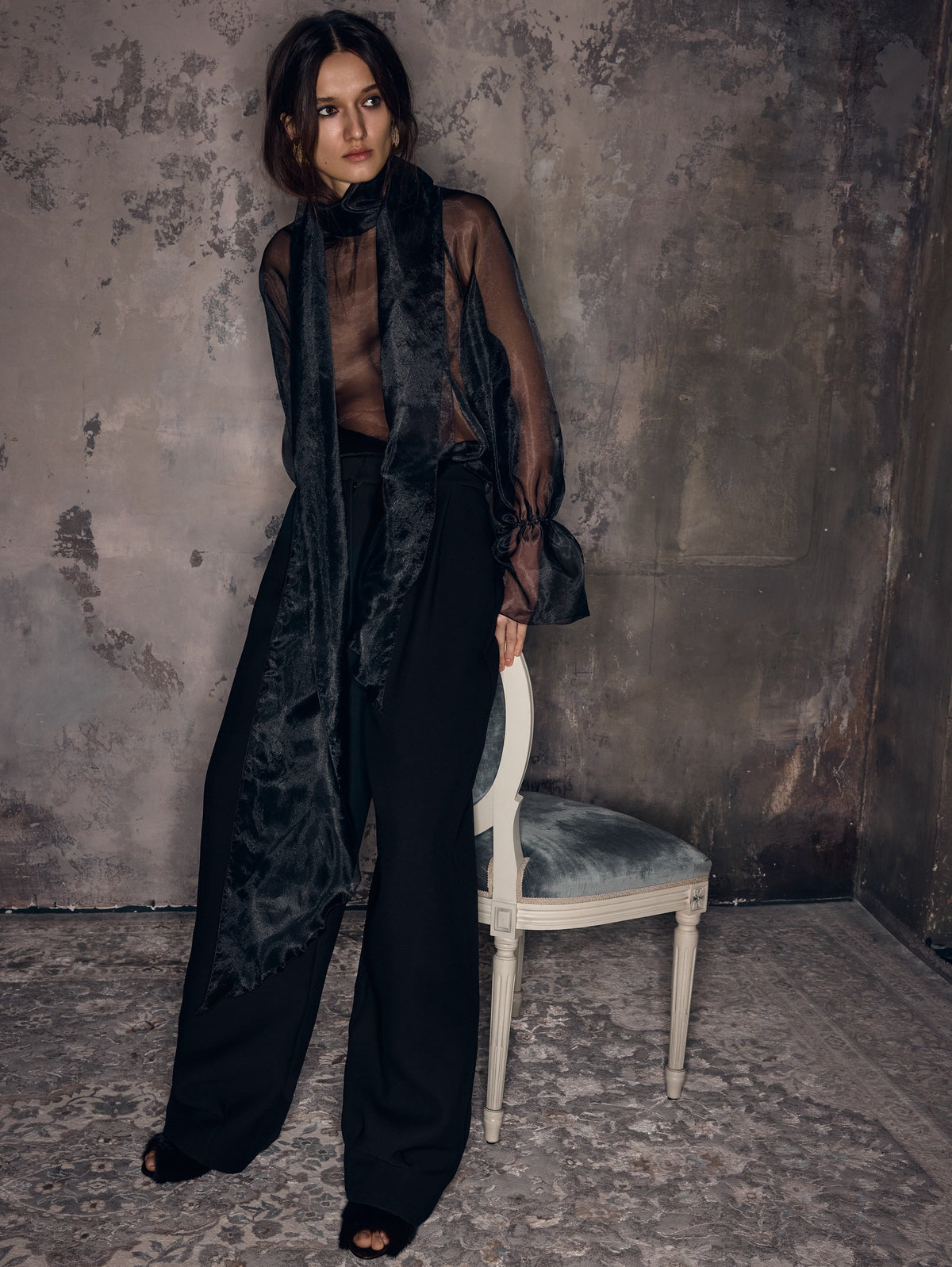 BLACK ORGANZA BLOUSE - Blastout
