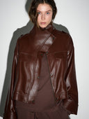 BROWN LEATHER CROP JACKET - Blastout