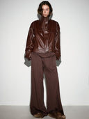 BROWN LEATHER CROP JACKET - Blastout