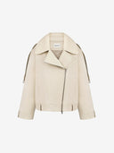 IVORY SHEARLING BIKER JACKET - Blastout